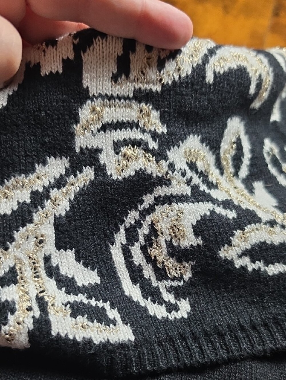WHITE HOUSE BLACK MARKET | Black Metallic Floral Cowl Neck Wool Blend Sweater XL - Picture 8 of 8
